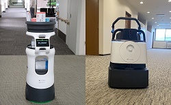 運搬ロボット「Servi」（左）と除菌清掃ロボット「Whiz i」